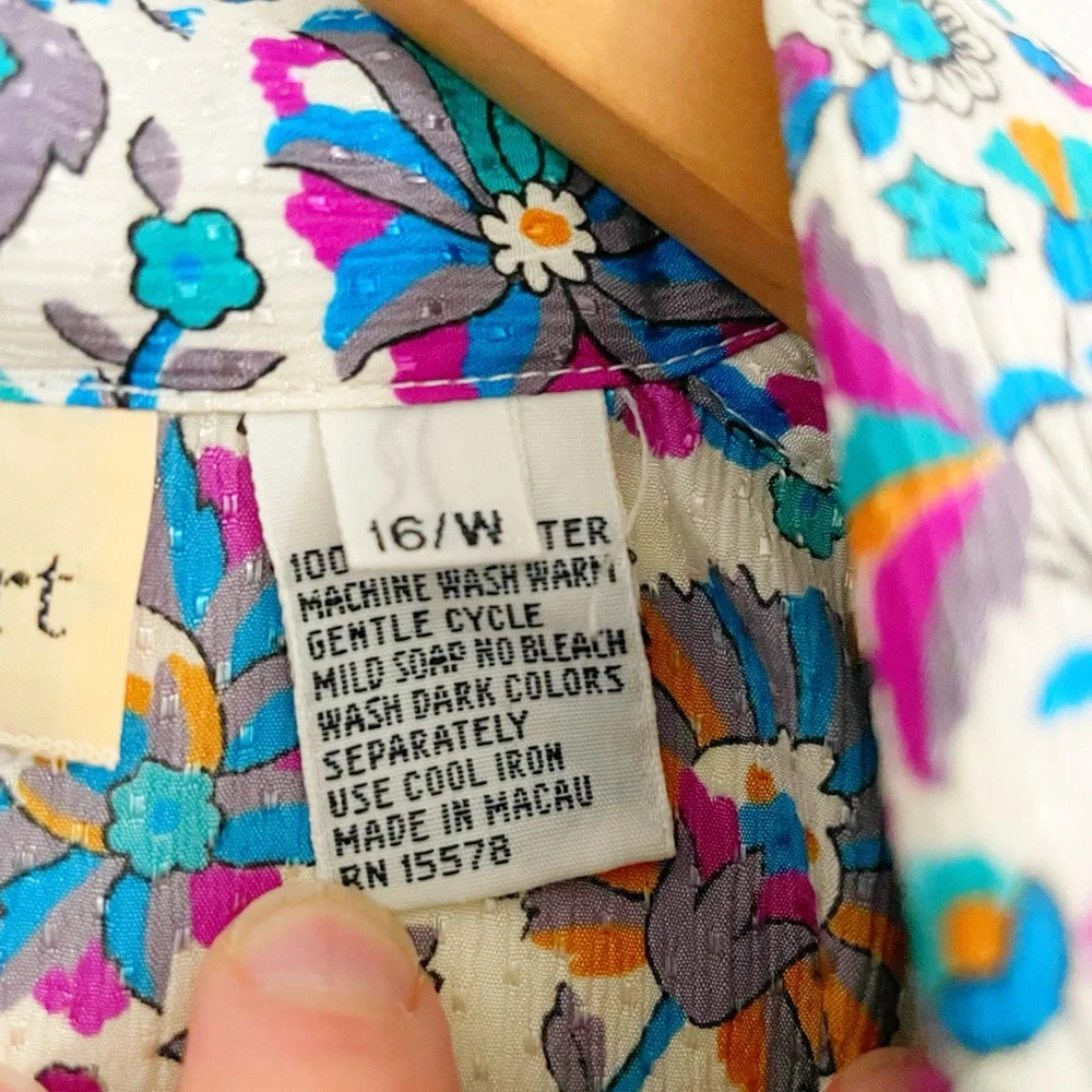 vintage • Schrader Sport long sleeve floral 1970s 1980s shirt dress • 16W - Picture 3 of 8